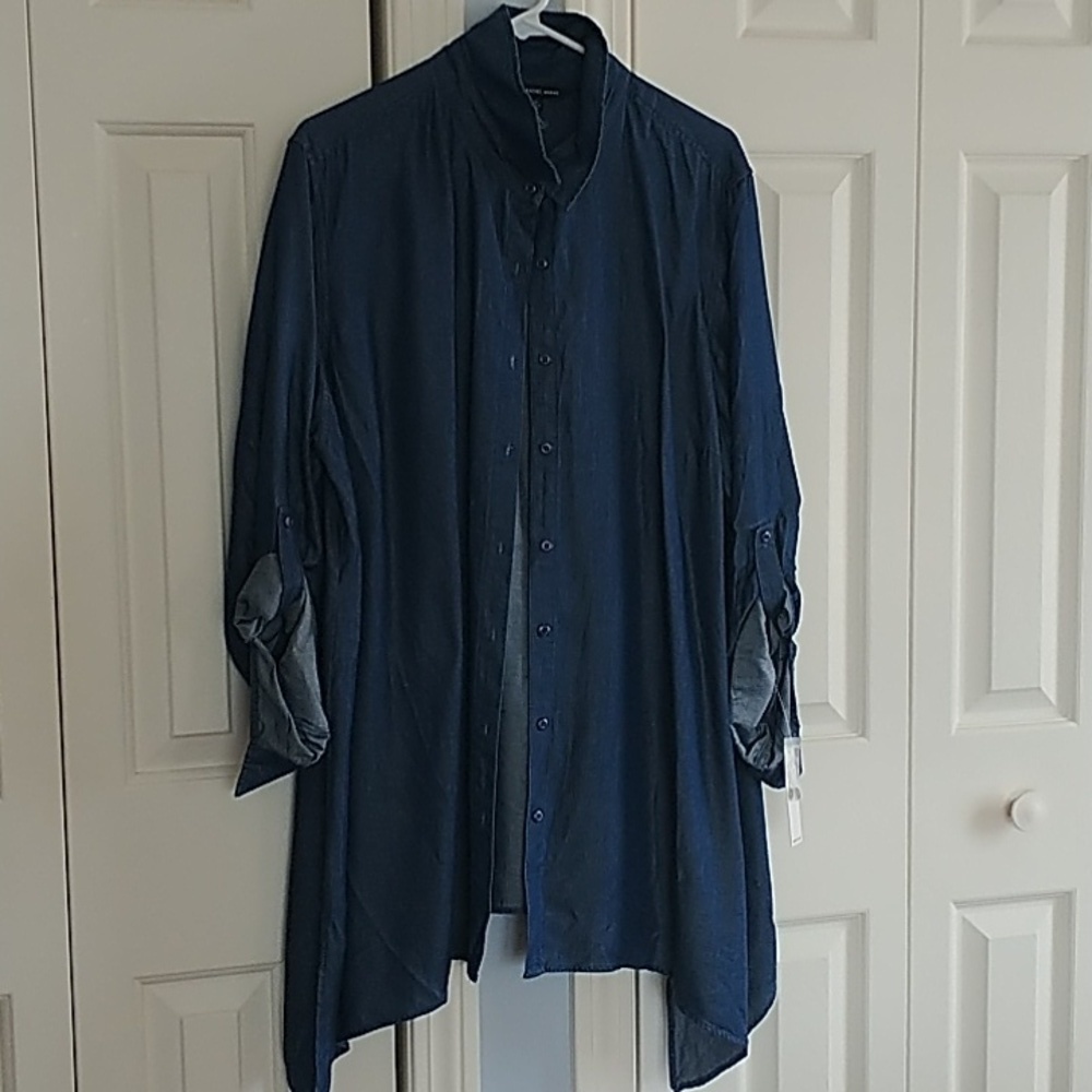 Zac & Rachel Woman's Shark Bite Hem Button Down Tunic Shirt 2X